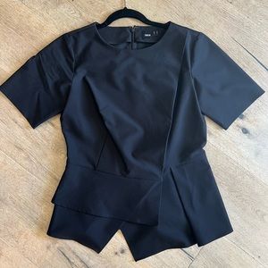 Black structured pleated top blouse